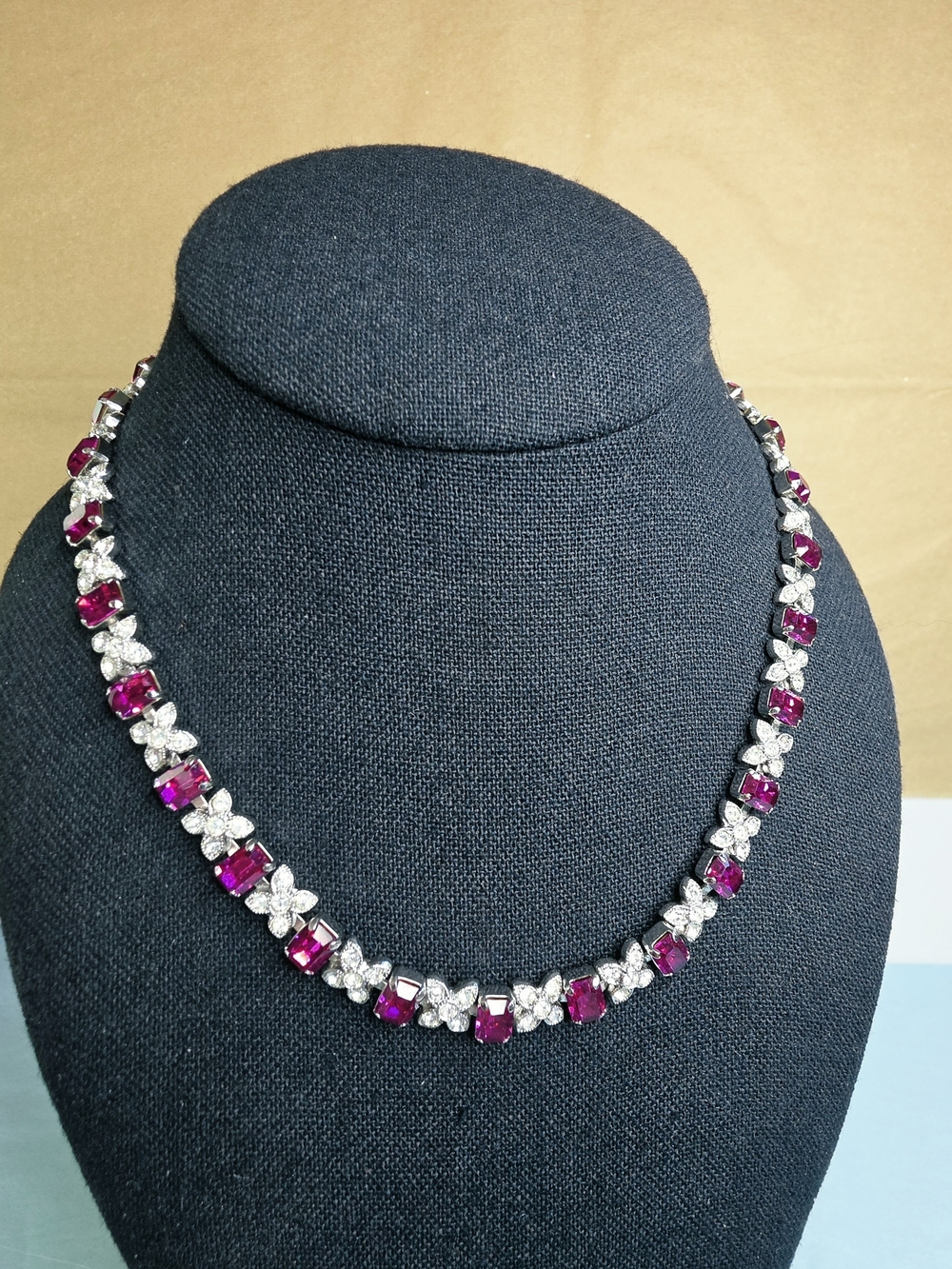 Art-Deco Pink Crystal & Clear Flower Necklace/Bracelet Duo